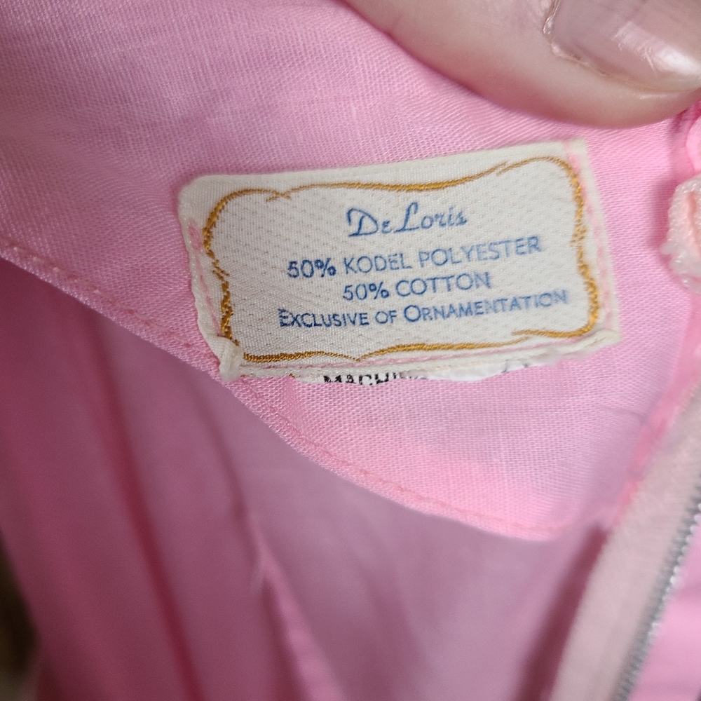 VINTAGE 70's Handmade Size 6 Pink Puff Sleeve Ruffle A-Line Dress Cottagecore - Picture 6 of 7